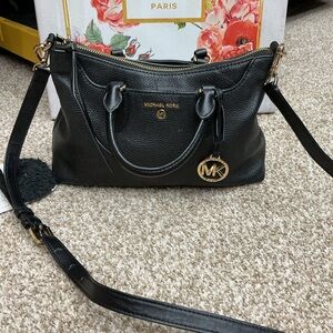 Michael Kors Black Leather Satchel with Gold Accents